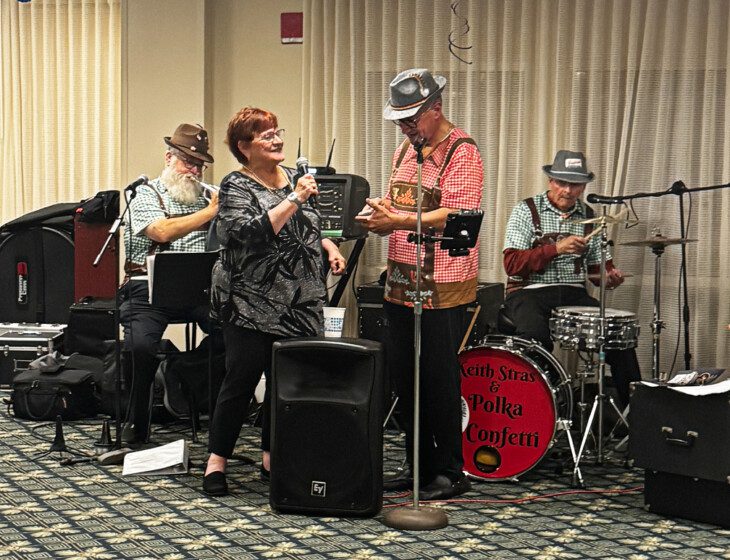 senior musicians perform in a band for their retirement community